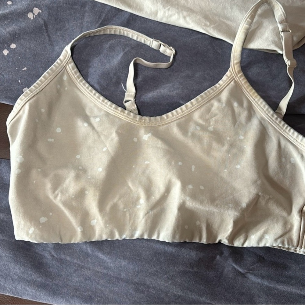 Aerie Cream Bleach Spatter Bralette and Leggings, L